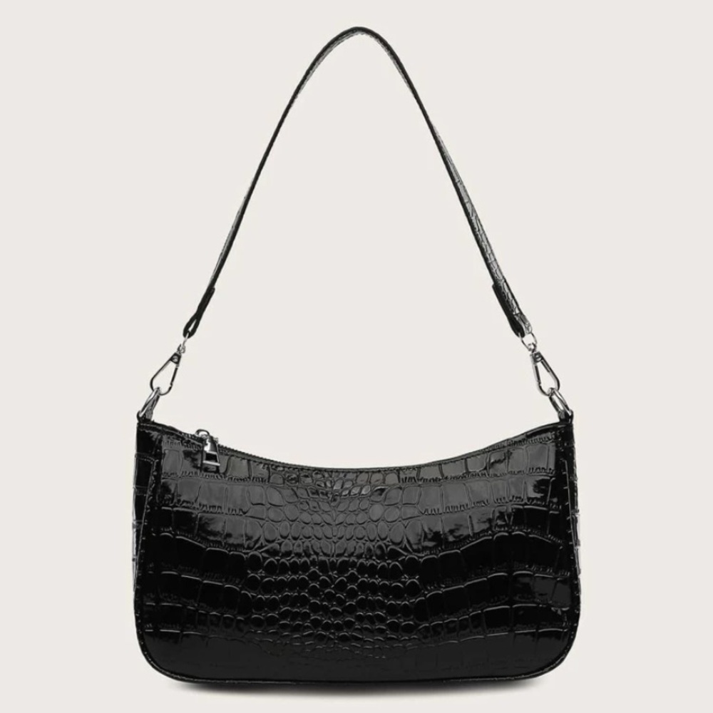 Croc Embossed Baguette Bag SHEIN